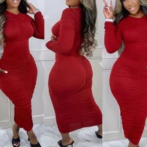 Elegant Red Ruched Dress